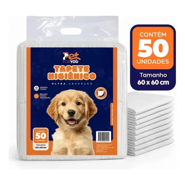 Tapete Higiênico Pet 50 Unidades 60x60 Descartável Cão Gato Branco