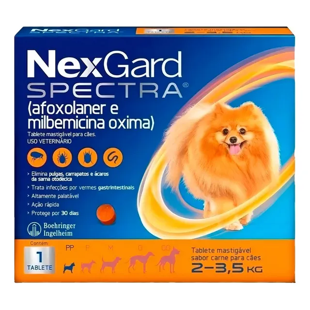 Nexgard Spectra Antipulgas Carrapatos Vermes Cães 2 A 3,5kg Tablete Azul Nexgard Spectra Antipulgas Carrapatos Vermes Cães 2 A 3,5kg Tablete Azul