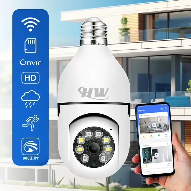 Câmera De Segurança Wifi Lâmpada E27 360° Full Hd Visão Noturna, Áudio, Sensor Movimento, App Yoosee Monitoramento 24h Fácil Instalação Segurança Residencial Imagem Nítida E Com Acesso Remoto Branco
