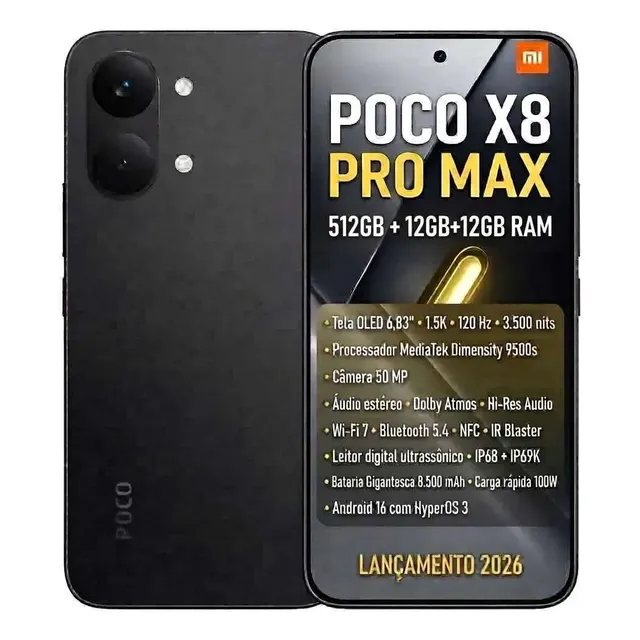 Poco X8 Pro Max 512gb 12 Gb + 12 Gb Global Original C/ Ip69 Preto