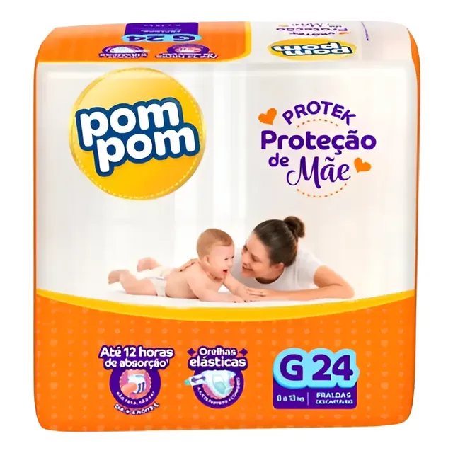 Fralda Descartável Infantil Pompom Atacado - Todos Tamanhos Grande (g) 24 Unidades