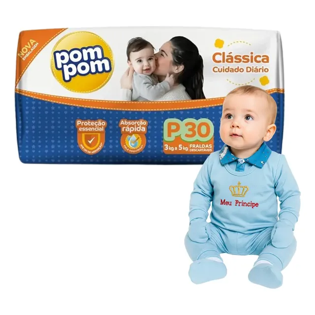 Kit Fraldas Pom Pom Chá de Bebê com Roupinha | Oferta